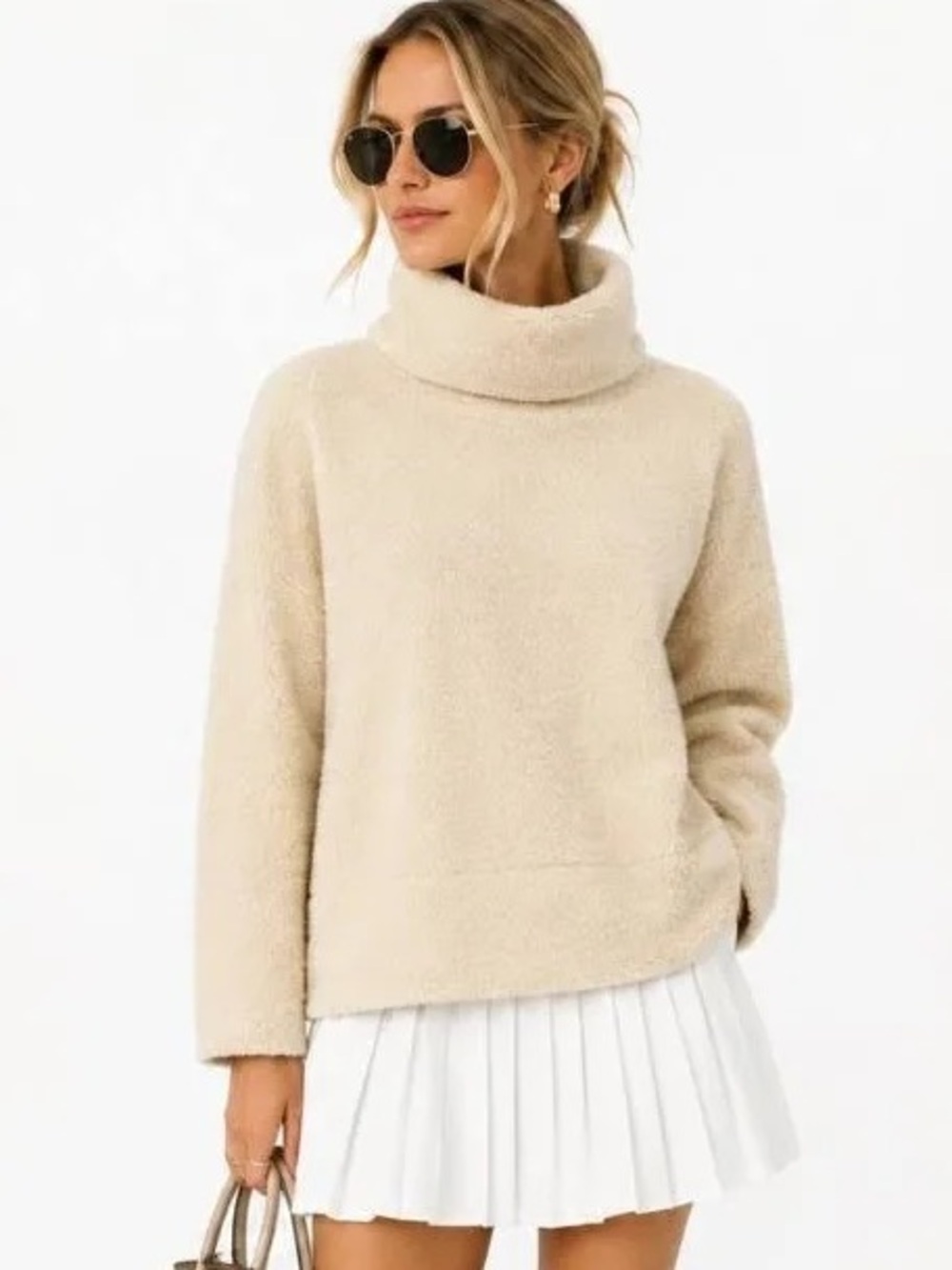 Tuckernuck Rollins Funnel Turtle Neck Pullover Cream Teddy Fleece Sherpa Medium